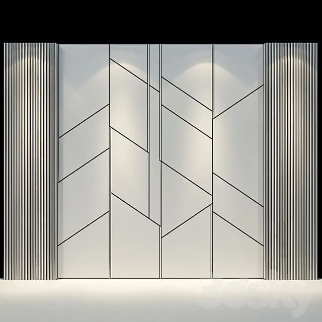 Modern geometric wall paneling with vertical fluted wood design and contemporary wall patterns